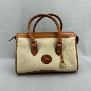 Vintage Dooney & Bourke Womens Cream Brown Pebble Leather Satchel Handbag
